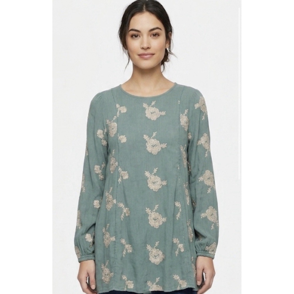 Free People Mini Dress Womens Misty Green Size L Emma Embroidered Tunic OB439596